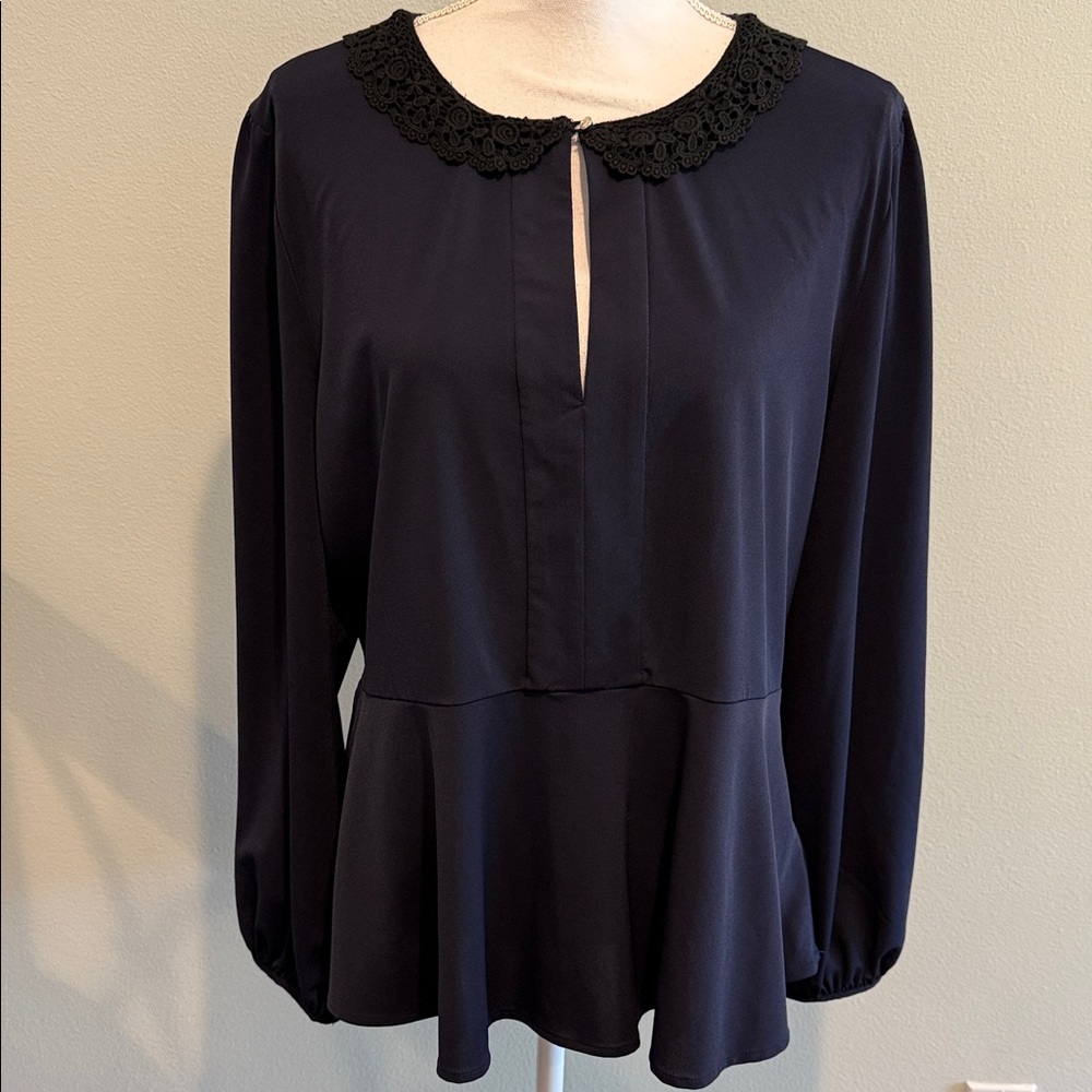 Karl Lagerfield  Navy Blouse with Lace Detail